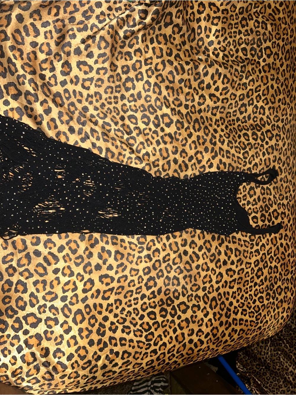 Black Studded Maxi Slip Dress with Distressed Knit